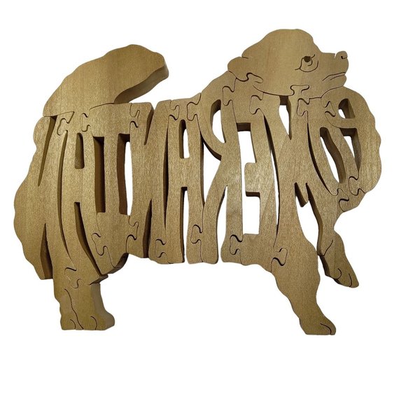 Pomeranian Dog Wooden Scroll Jigsaw Puzzle Figurine Art Wood USA Signed By Maker - Picture 2 of 5